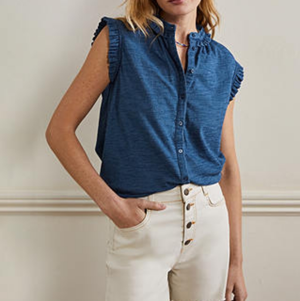 Boden Blue Ruffle Sleeve Top
